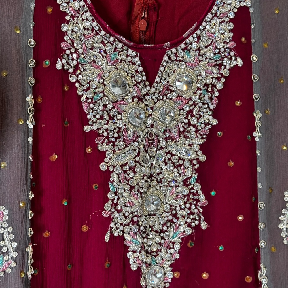 Indian Pakistani Maroon party wear Eid Dress